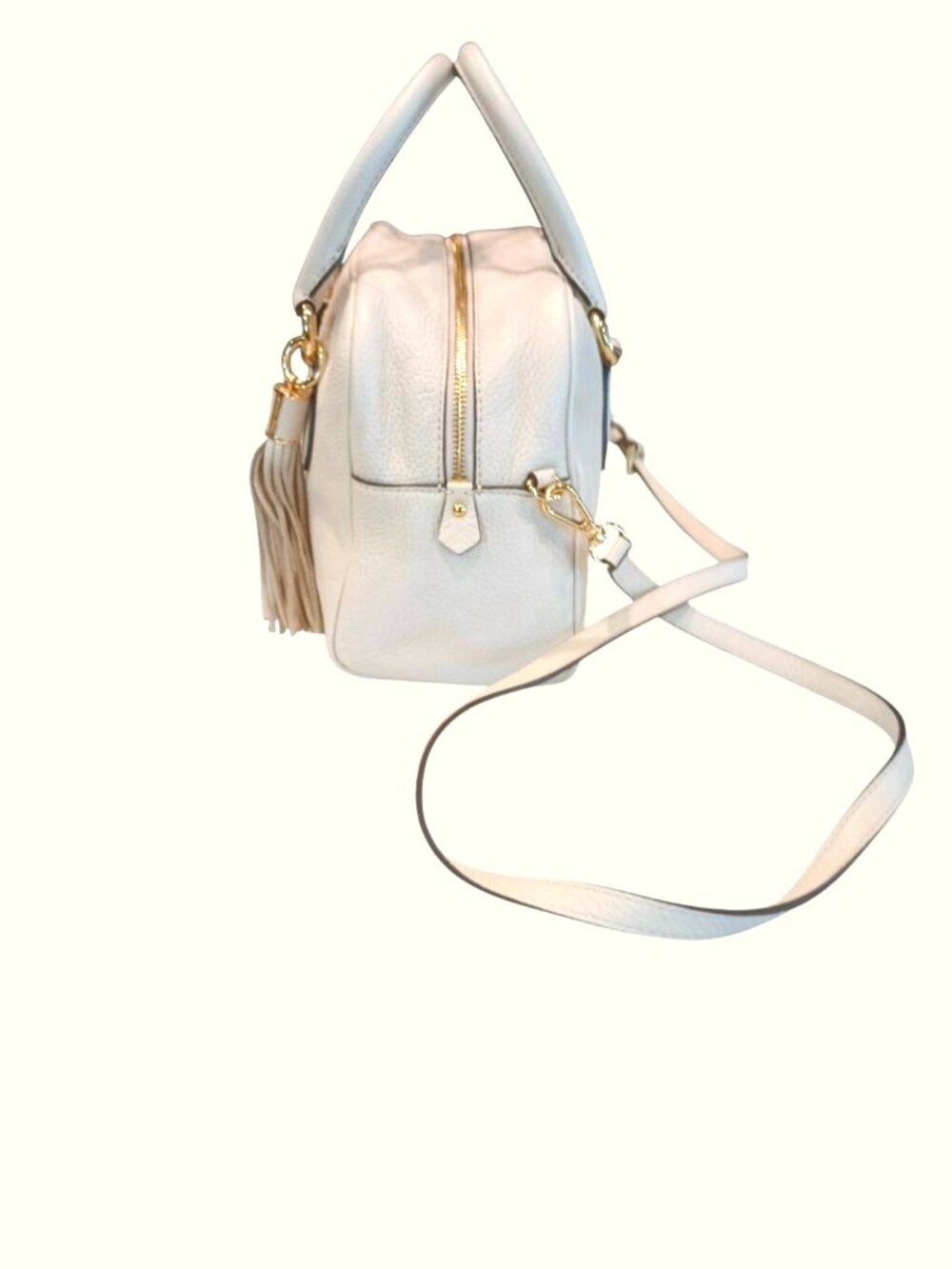NEW Michael Kors Bedford Satchel Purse Medium Ecru Off White Zip Tassel Leather - Picture 4 of 8